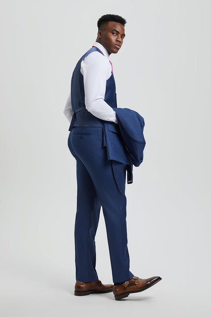 Men's Two Button Vested Stacy Adams Designer Sharkskin Suit in Blue - Image 4