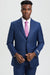 Men's Two Button Vested Stacy Adams Designer Sharkskin Suit in Blue