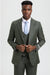 Men's Two Button Vested Stacy Adams Designer Sharkskin Suit in Olive Green