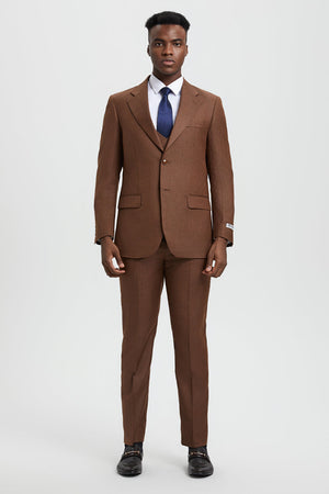 Men's Two Button Vested Stacy Adams Designer Sharkskin Suit in Cognac - Image 2