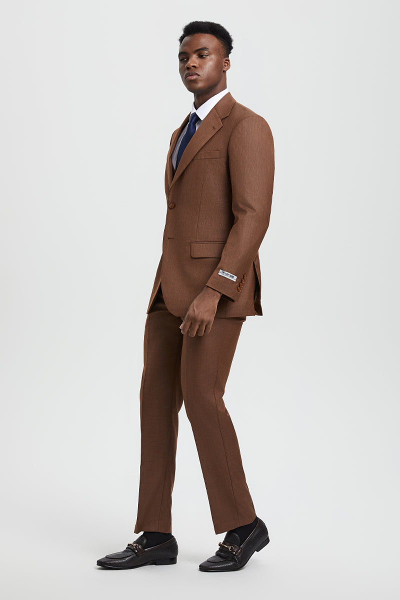 Men's Two Button Vested Stacy Adams Designer Sharkskin Suit in Cognac - Image 3