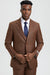 Men's Two Button Vested Stacy Adams Designer Sharkskin Suit in Cognac