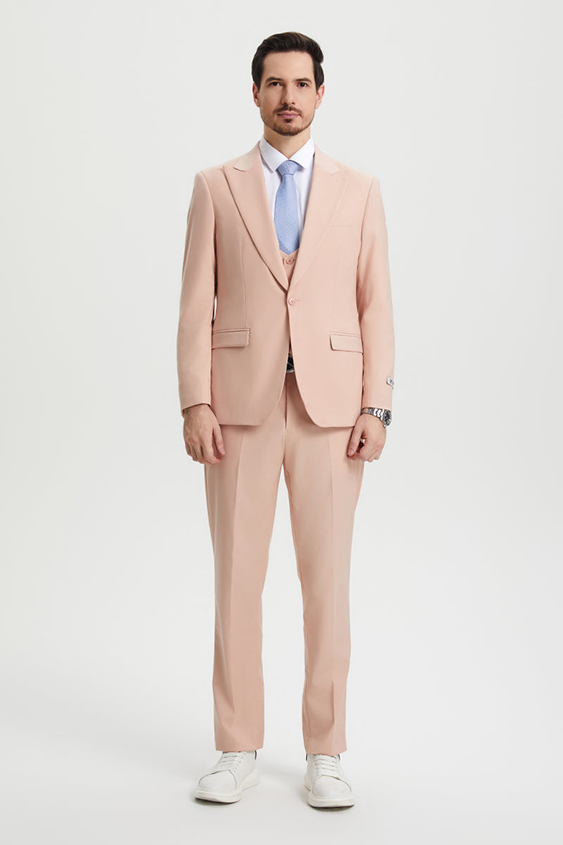 Men's Vested One Button Peak Lapel Stacy Adams Designer Suit in Blush Pink - Image 2