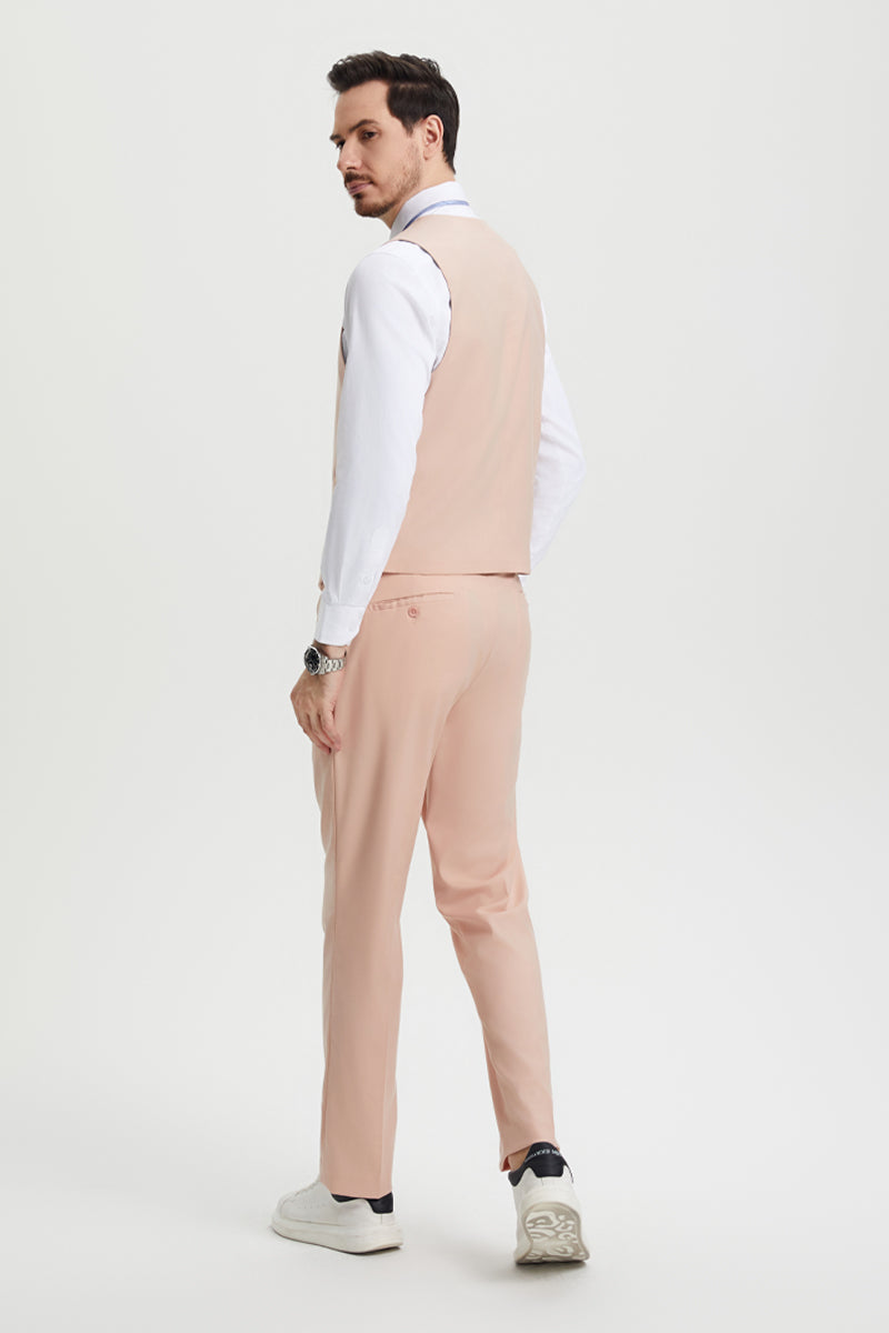 Men's Vested One Button Peak Lapel Stacy Adams Designer Suit in Blush Pink - Image 4