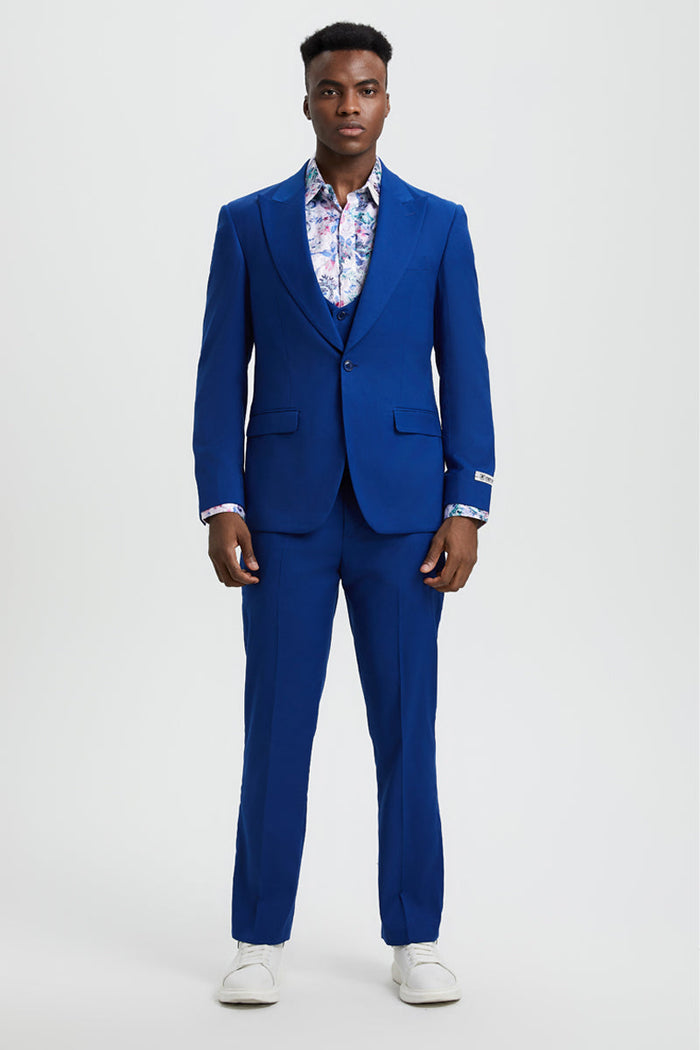 Men's Vested One Button Peak Lapel Stacy Adams Suit in Indigo Blue - Image 2