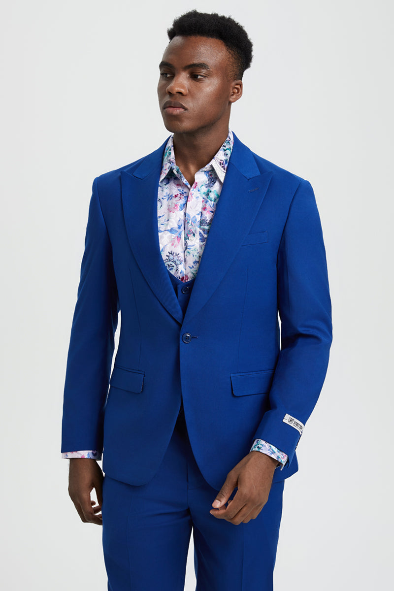 Men's Vested One Button Peak Lapel Stacy Adams Suit in Indigo Blue - Image 5