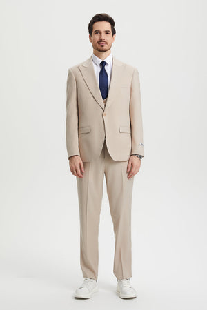 Men's Vested One Button Peak Lapel Stacy Adams Designer Suit in Tan - Image 2