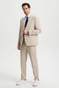 Men's Vested One Button Peak Lapel Stacy Adams Designer Suit in Tan - Image 3