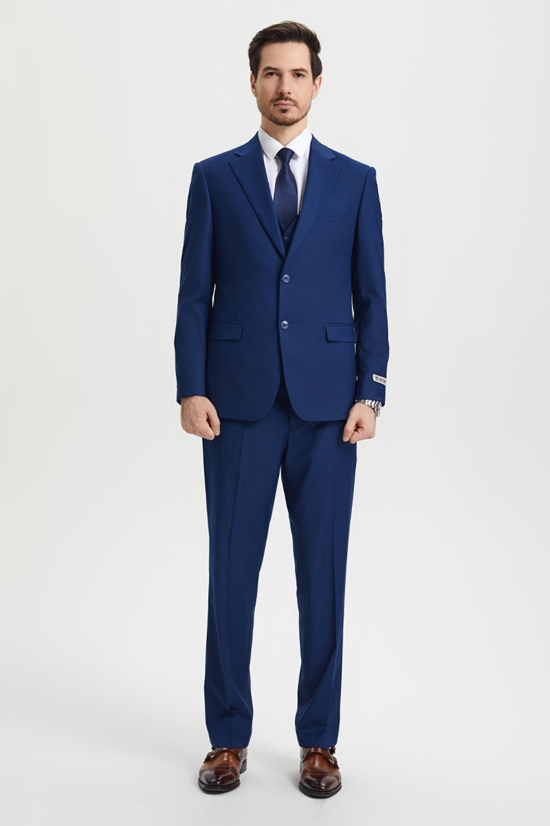 Men's Two Button Vested Stacy Adams Basic Designer Suit in Indigo Blue - Image 2