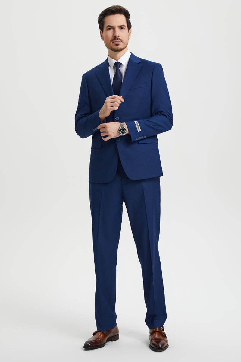 Men's Two Button Vested Stacy Adams Basic Designer Suit in Indigo Blue - Image 3