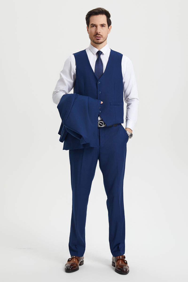 Men's Two Button Vested Stacy Adams Basic Designer Suit in Indigo Blue - Image 4