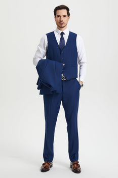 Men's Two Button Vested Stacy Adams Basic Designer Suit in Indigo Blue - Image 4