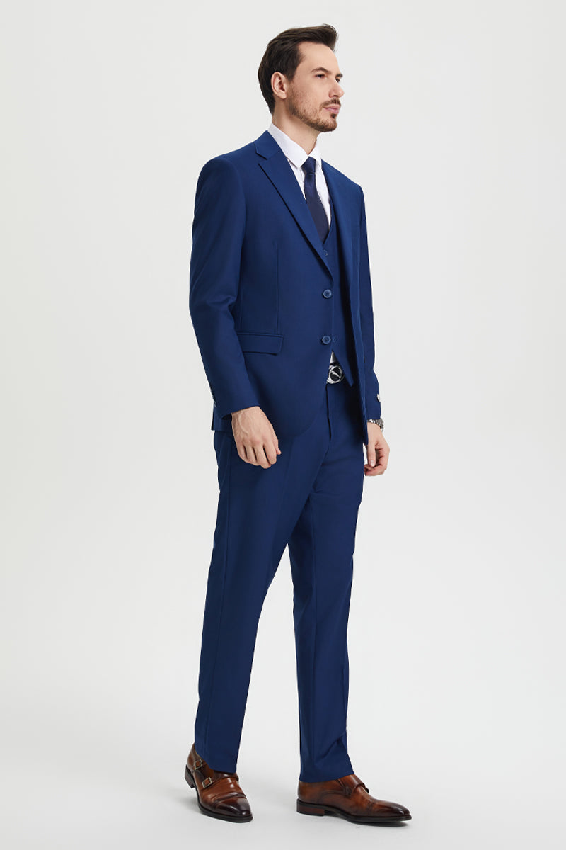 Men's Two Button Vested Stacy Adams Basic Designer Suit in Indigo Blue - Image 5