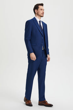 Men's Two Button Vested Stacy Adams Basic Designer Suit in Indigo Blue - Image 5