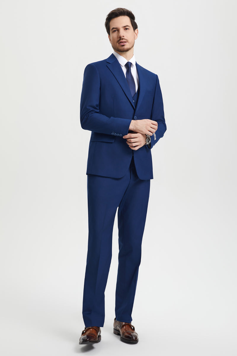 Men's Two Button Vested Stacy Adams Basic Designer Suit in Indigo Blue - Image 6