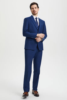 Men's Two Button Vested Stacy Adams Basic Designer Suit in Indigo Blue - Image 6