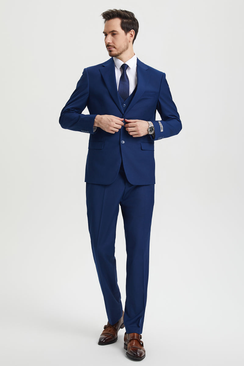 Men's Two Button Vested Stacy Adams Basic Designer Suit in Indigo Blue - Image 7