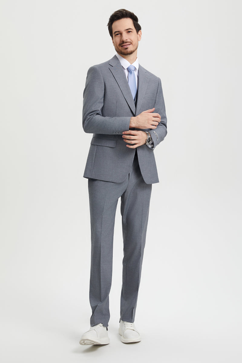 Men's Two Button Vested Stacy Adams Basic Designer Suit in Grey - Image 3