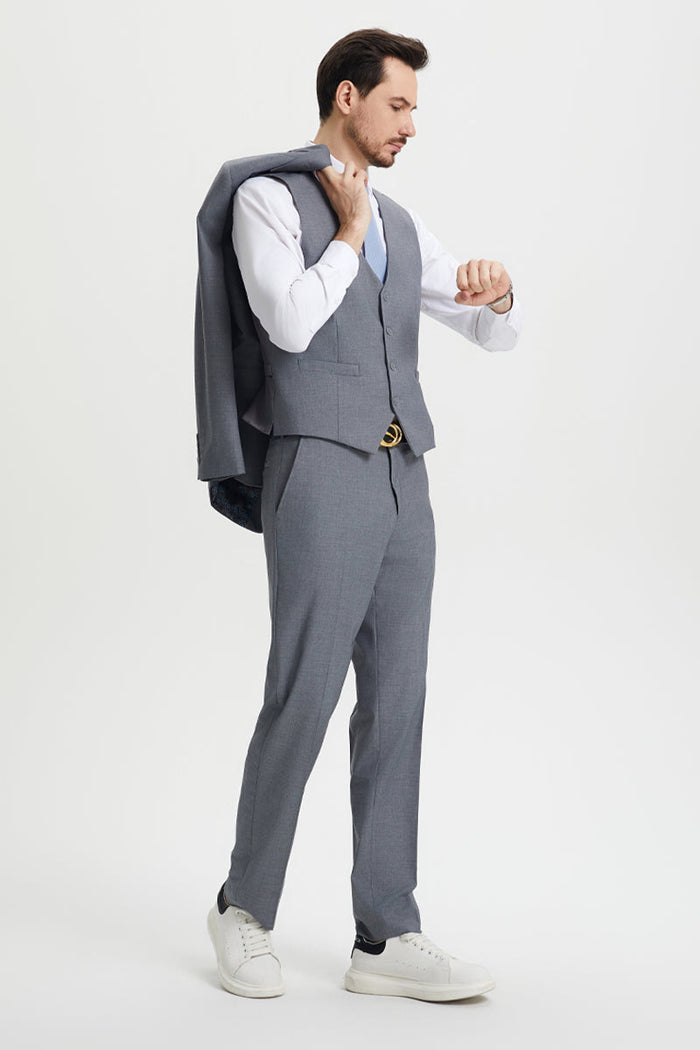 Men's Two Button Vested Stacy Adams Basic Designer Suit in Grey - Image 4