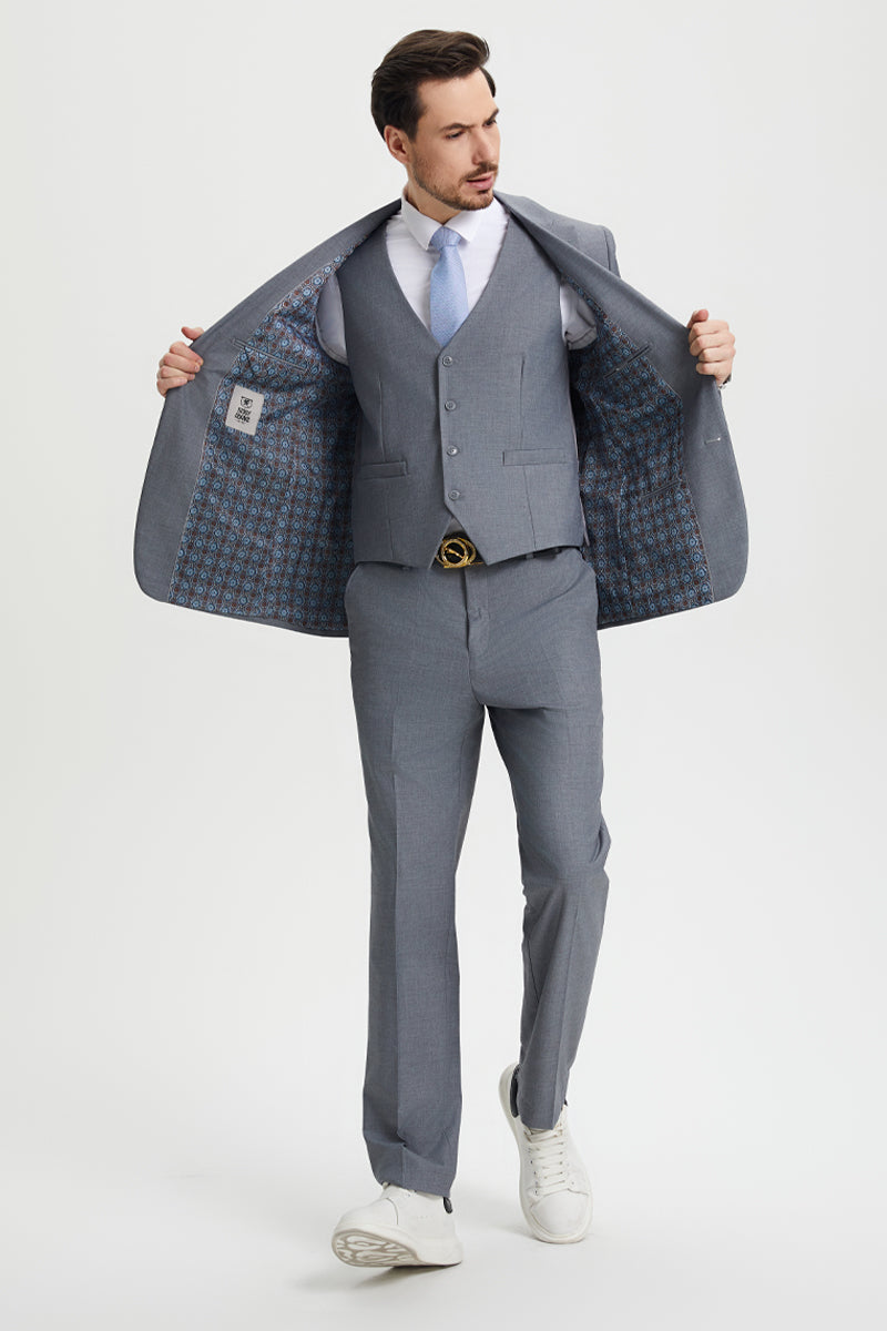 Men's Two Button Vested Stacy Adams Basic Designer Suit in Grey - Image 5