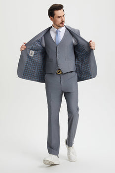 Men's Two Button Vested Stacy Adams Basic Designer Suit in Grey - Image 5