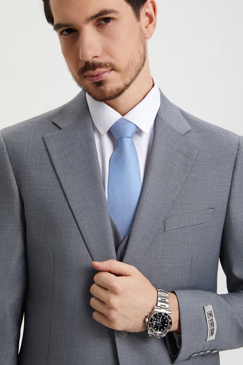 Men's Two Button Vested Stacy Adams Basic Designer Suit in Grey - Image 7