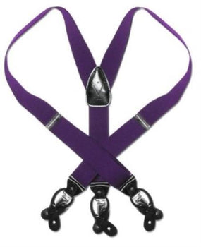 Solid Purple Black Suspenders For Men Elastic Y-Back Button & Clip-On Man'S -Men'S Neck Ties - Mens Dress Tie - Trendy Mens Ties