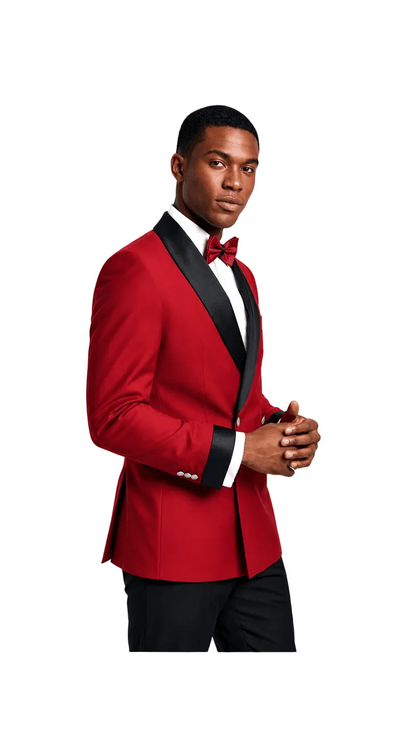 Men's Red Double Breasted Shawl Lapel Tuxedo for Wedding & Prom