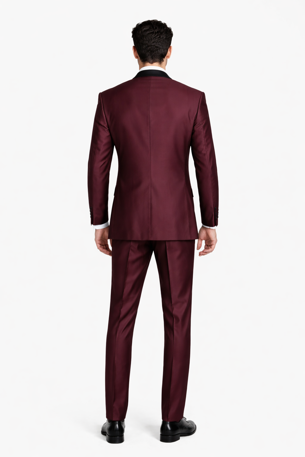 Burgundy Shiny Tuxedo Vested Suit - Sateen Sharkskin Fabric Groom Suit - Image 7