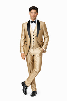 Champagne Shiny Tuxedo Vested Suit - Sateen Sharkskin Fabric Groom Suit - Image 7
