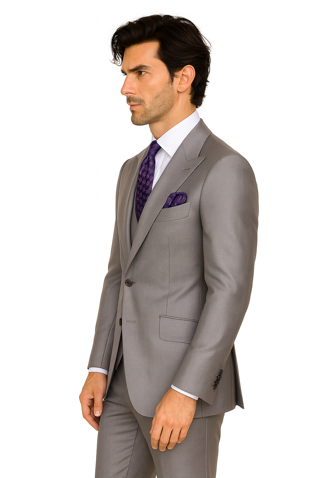 Big Lapel - Wide Lapel - Tom Ford Style Suit - Ticket Pocket - Gray - Image 4