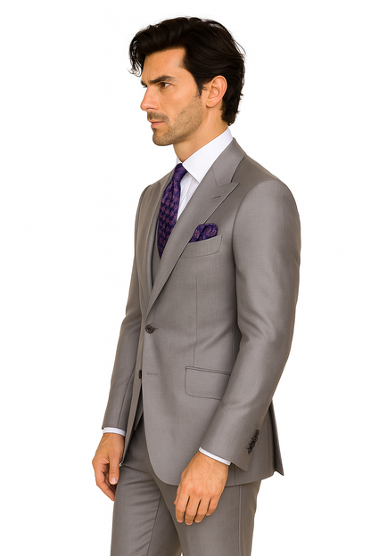Big Lapel - Wide Lapel - Tom Ford Style Suit - Ticket Pocket - Gray - Image 4