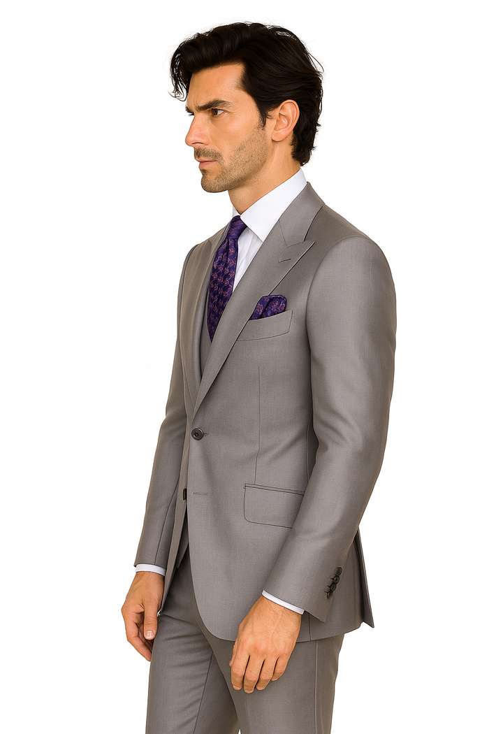 Big Lapel - Wide Lapel - Tom Ford Style Suit - Ticket Pocket - Gray - Image 4
