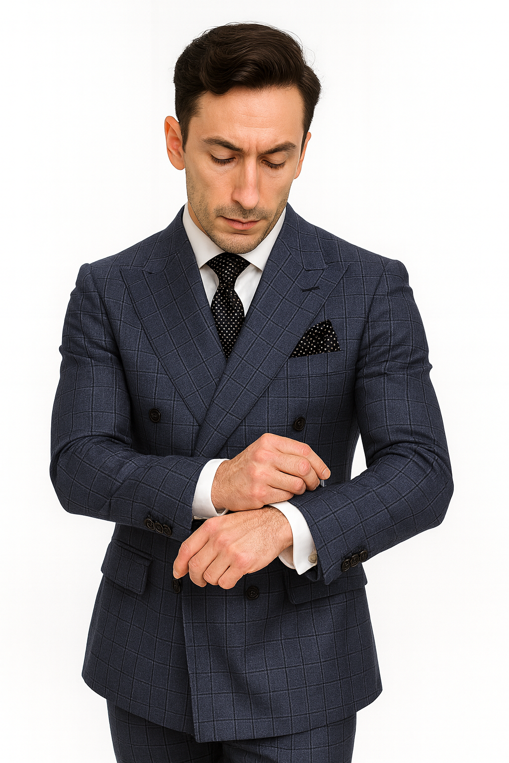Mens Italian Wool Suit Color Sapphire - Men's Designer Classic Fit Double Breasted Wool Sapphire Blue Suit - Image 5