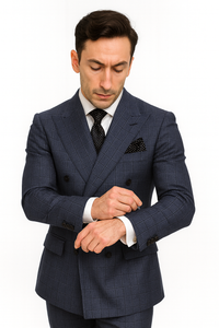 Mens Italian Wool Suit Color Sapphire - Men's Designer Classic Fit Double Breasted Wool Sapphire Blue Suit