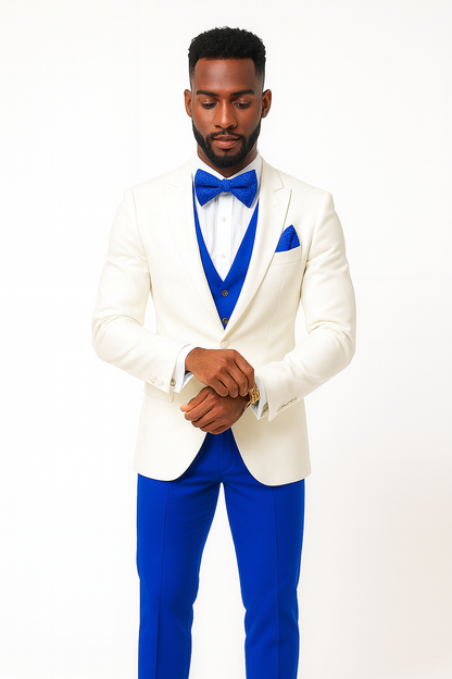 White and Royal Blue Tuxedo Wedding Suit
