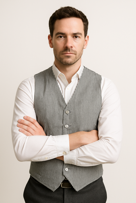 Men's Dark Navy Blue and White Stripe ~ Pinstripe Seersucker Sear sucker suit Vest Set