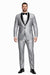 Men'S Shiny Sharkskin Tuxedo Silver Gray ~ Light Grey Black Lapel Two Toned Vested Tuxedo - Mens Grey And Black Tuxedo Wedding - Charcoal Grey Tuxedo