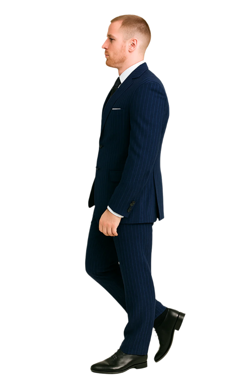 Dark Navy Wide Pinstripe 2 Button Men's Suit - Dark Blue Suit - Image 16