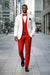 White and Red Tuxedo Wedding Suit - White Dinner Jacket + Vest + Pants + Bow-tie