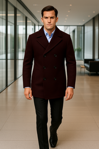 Men's Dark Brown  Wool Fabric Big and Tall Men's Peacoat
