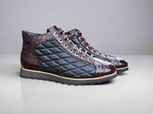 Carrucci Mens Exotic Alligator Sneakers in Chestnut, Black, and Blue Cognac