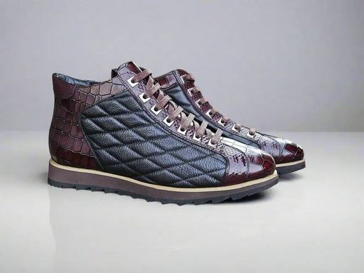 Mens Exotic Sneakers - Alligator Sneakers By Brand  in Color Chestnut / Black / Blue Cognac