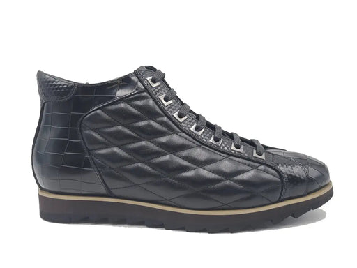 Mens Exotic Sneakers - Alligator Sneakers By Brand  in Color Chestnut / Black / Blue Cognac