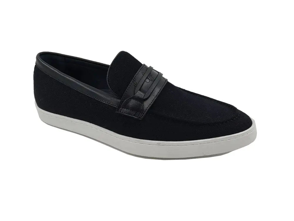 Embossed Leather Strap Linen Sneaker - Image 6