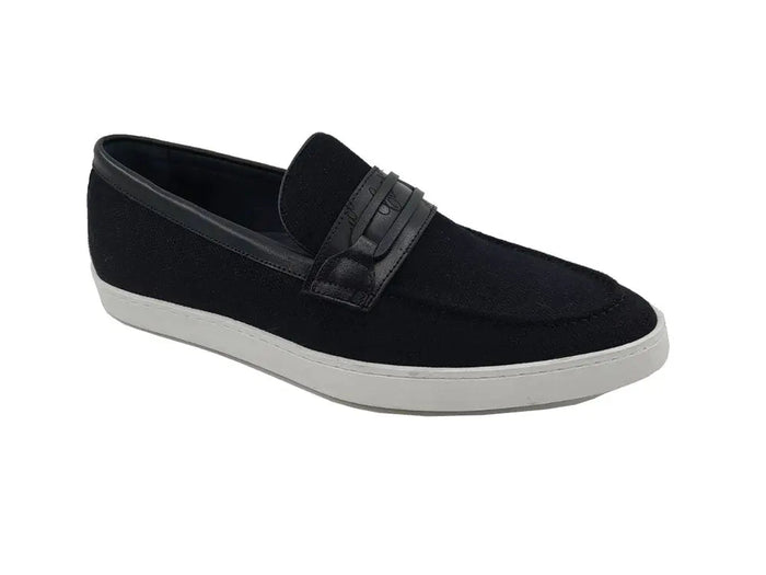 Embossed Leather Strap Linen Sneaker - Image 6
