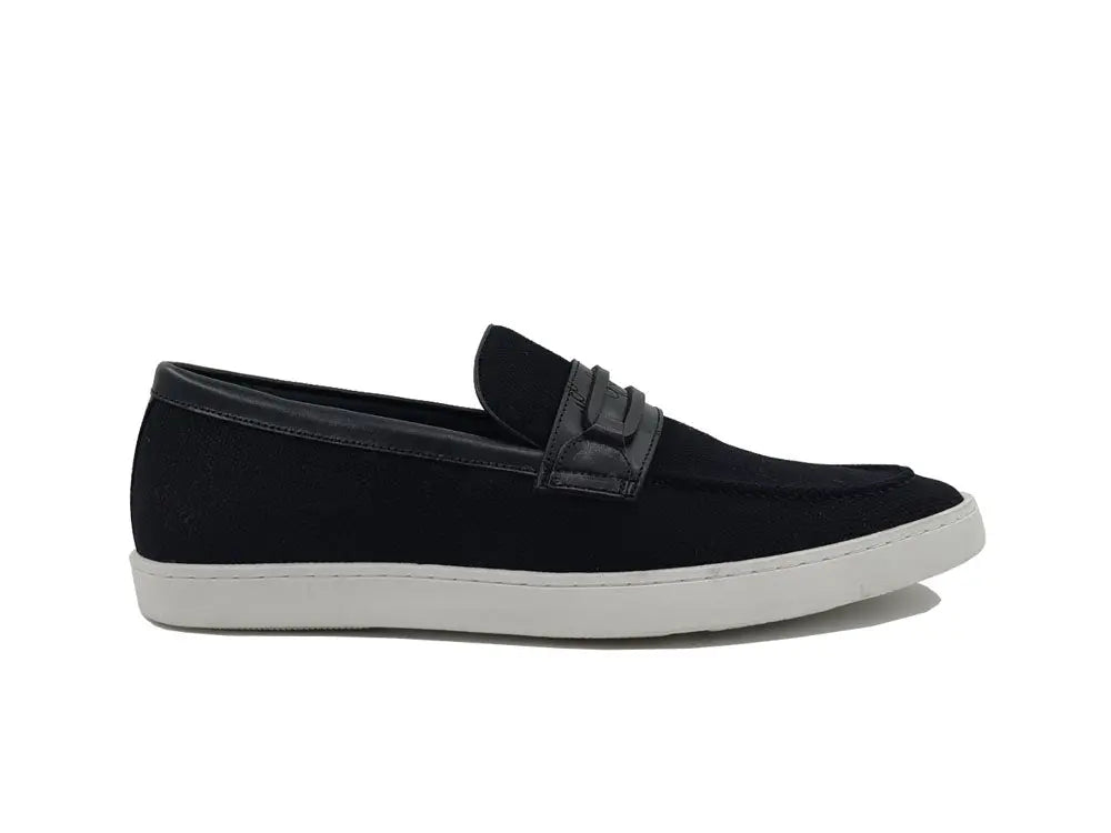 Embossed Leather Strap Linen Sneaker - Image 7