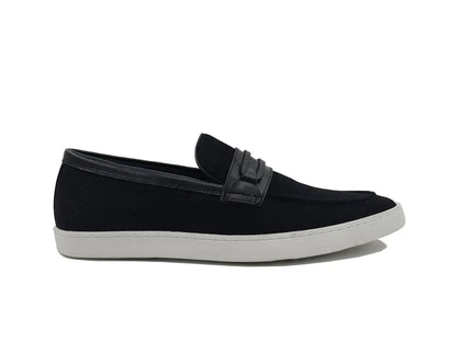 Embossed Leather Strap Linen Sneaker - Image 7