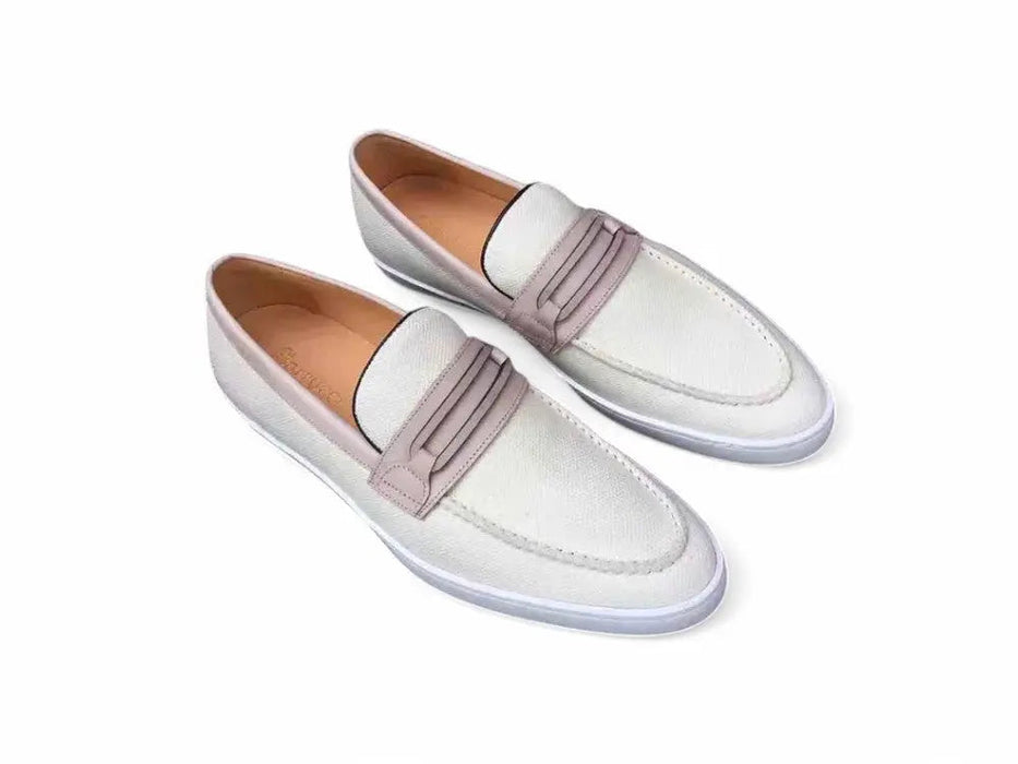 Embossed Leather Strap Linen Sneaker Carrucci