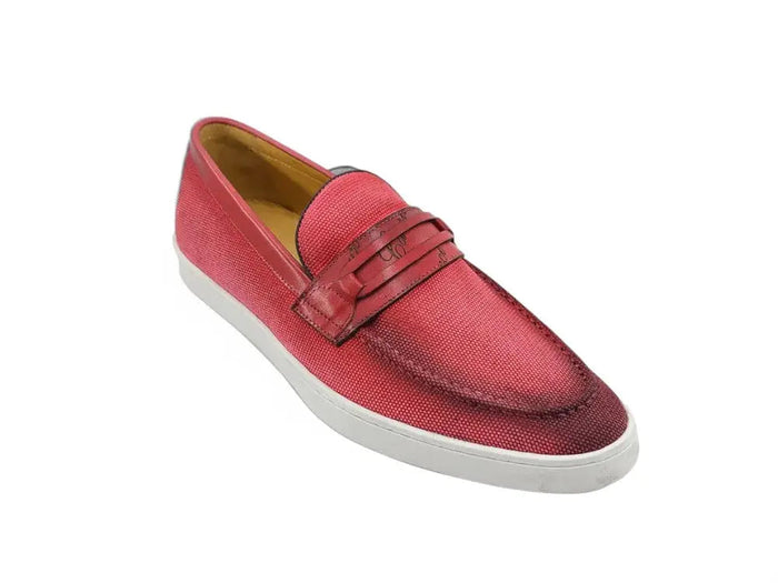 Embossed Leather Strap Linen Sneaker - Image 3